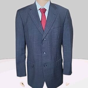 Brooks Brothers Blazer Mens 42L Blue Windowpane Plaid Sport Coat Retro USA Made